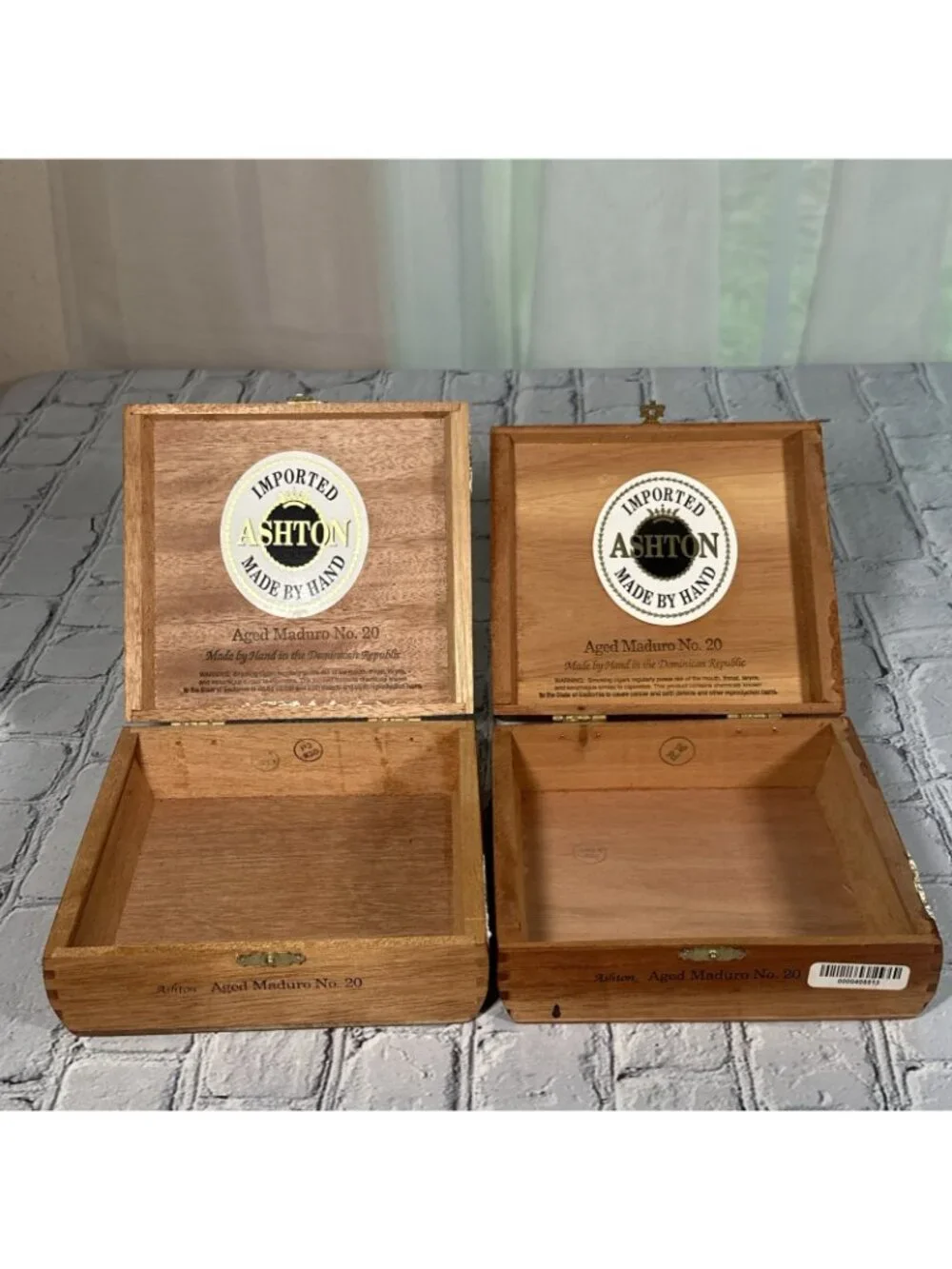 Lot Of 2 Empty Wooden Cigar Box Ashton Aged Maduro No. 20 6.75”x 6”x 2.5”